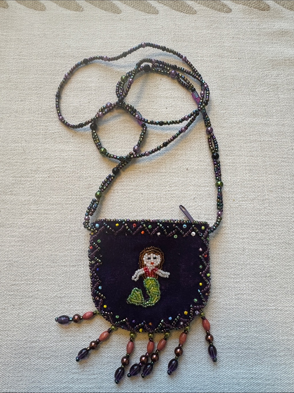 Hand-Beaded Purple Mermaid Crossbody Bag